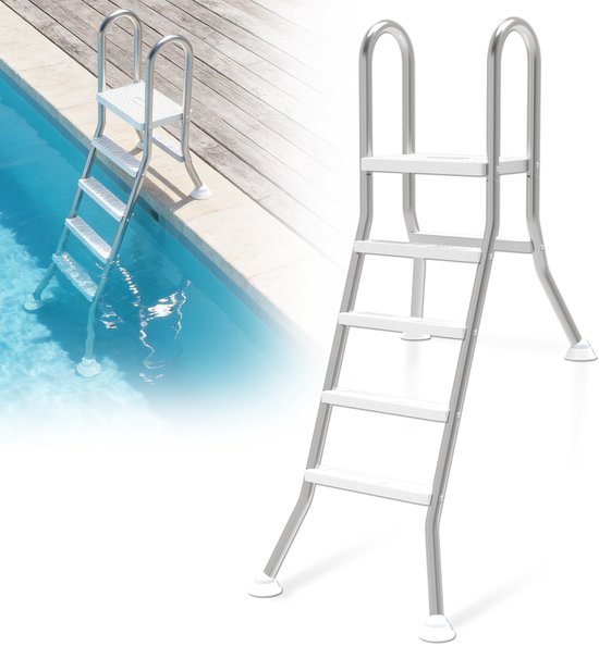 Zwembadtrap 4 treden voor verzonken zwembad, RVS, antislip, draagkracht 150 kg, handgreep, weerbestendig en compact