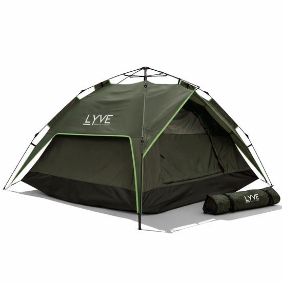 Lyve Pop-Up Tent - 2-Persoons XL - Verduisterend - 3000mm Waterdicht - 30s Opzetten & Afbreken - Groen