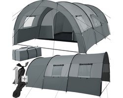 tectake® - Tunneltent voor 6 personen - Familietent op stahoogte - Voortent - Campingtent grote slaapcabine met grondzeil - 4 ramen, waterafstotend, 480 x 350 x 195 cm, donkergrijs/lichtgrijs