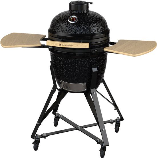 KitchenBrothers Kamado BBQ - 18 Inch Houtskool Barbecue - 46⌀ cm - Complete Set - Egg BBQ met Accessoires inclusief Hoes - Zwart