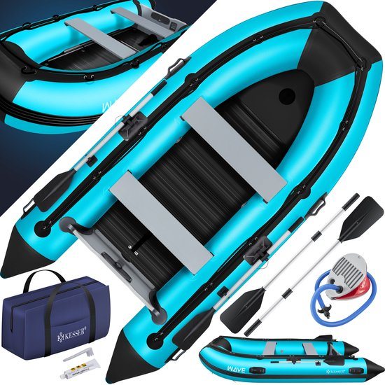 KESSER® Rubberboot voor 4 Personen - 3,2m Opblaasbare Boot Set Inclusief Peddels & Pomp