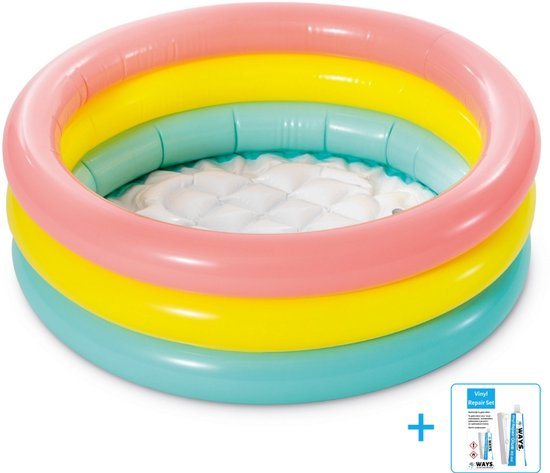 Intex - Opblaaszwembad - Sunset Glow Baby Pool - Zachte opblaasbare bodem - Vanaf 1 tot 3 jaar - Ø 61 x 22 cm inclusief reparatiesetje
