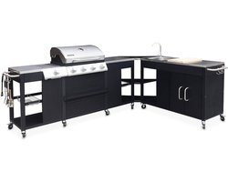 sweeek - Gasbarbecue met 4 branders + 1 zijbrander, buitenkeuken met gootsteen, keukengerei en thermometer - rochefort