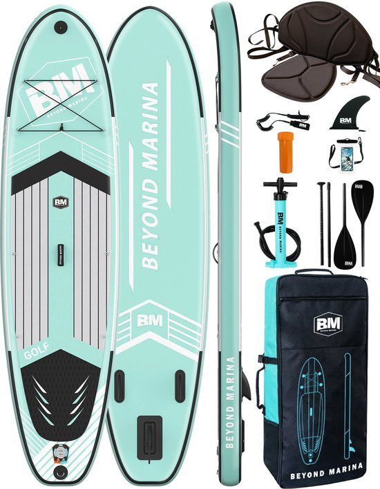 BEYOND MARINA SUP Board - Opblaasbaar Paddle Board - Complete Set - 2-in-1 verstelbare peddel - Kajakzitje - 320x81x15 cm, Maximaal belasten 200 kg
