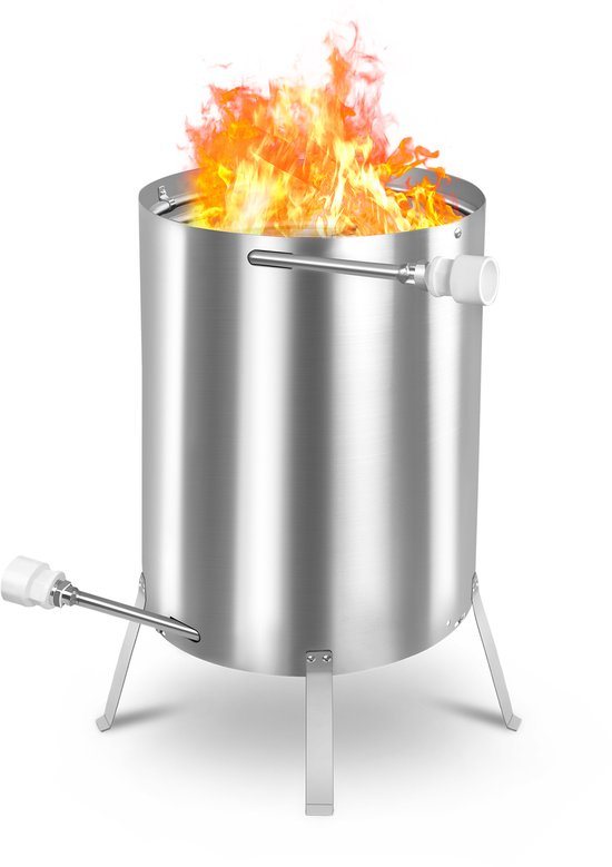 Zwembadverwarming Hout – RVS Zwembadverwarmer op Hout/Steenkool – Buiten Verwarming voor Zwembad – Compatibel met 32/38 mm Slangen – Energiezuinig & Zonder Elektriciteit