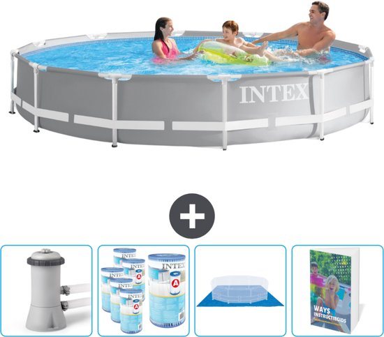 Intex Rond Prism Frame Zwembad - 366 x 76 cm - Grijs - Inclusief Pomp Filters - Grondzeil - Zwembadgids