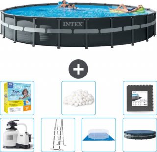 Intex Rond Ultra XTR Frame Zwembad - 732 x 132 cm - Inclusief Pomp - Ladder - Grondzeil - Afdekzeil Onderhoudspakket - Filterbollen - Vloertegels