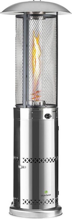 Blumfeldt terrasverwarmer gas voor terras, tuin & balkon, terrasverwarmer met 360° zicht op de vlam, gasstraler voor buiten, terrasverwarmer met elektrische ontsteking, gasstraler met vloerrollen
