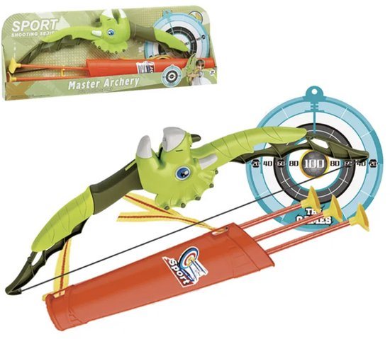 Playos® - Pijl en Boog - Dinosaurus - 59 cm - met Verlichting - Schietschijf - 3 Veilige Pijlen - Boogschieten - Buiten Speelgoed