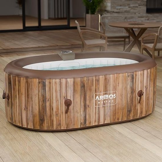 Luxe Opblaasbare 2-Persoons Jacuzzi Spa met 90 AirJets, 190x120x65 cm, 550L, Verwarming tot 40°C, Ovale Outdoor & Indoor Whirlpool met Massagefunctie