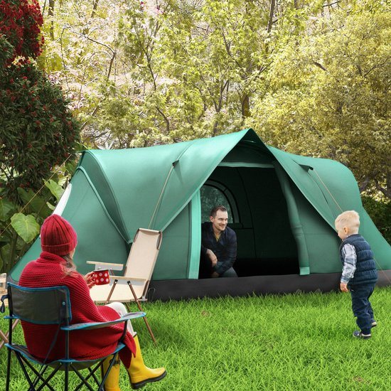 REDOM Tunnel Tent - Voor 5-6 Personen - 2-In-1 Buitentent Afneembaar - Polyester - Groen - 455 x 230 x 180 cm