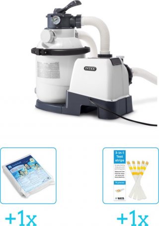 Intex 26644GS Zandfilterpomp - SX1500 - 4000 liter per uur inclusief Comfortpool Glasparels - Voor Filterpomp - 20kg (1 stuks) & WAYS Testrips (1 stuks)
