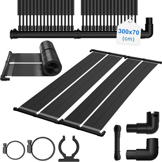300 X 70 cm - Solarmatte Zwembadverwarmer - Uitbreidbaar - Zonnecollector - Op Zonne-energie - 2,1 M² - Voor Zwembaden - Zwart - NAIZY
