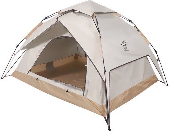 Automatische Pop-up Tent - Waterdicht Kampeertent voor 2-3-4 Personen –Camping Tent - 210x210x140cm - Outdoor Kampeer & Festival Tent–Ideaal voor Gezinscamping en Buitenactiviteiten-Snel Opzetbaar– Met Luifel & Draagtas – Sand – Lexorion
