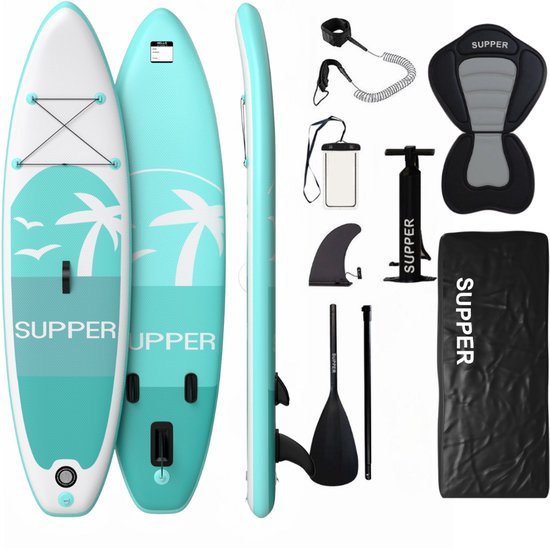 Supper Sup Paddle Board XL - opblaasbaar - 220 kg - 335 x 81 cm - turqoise