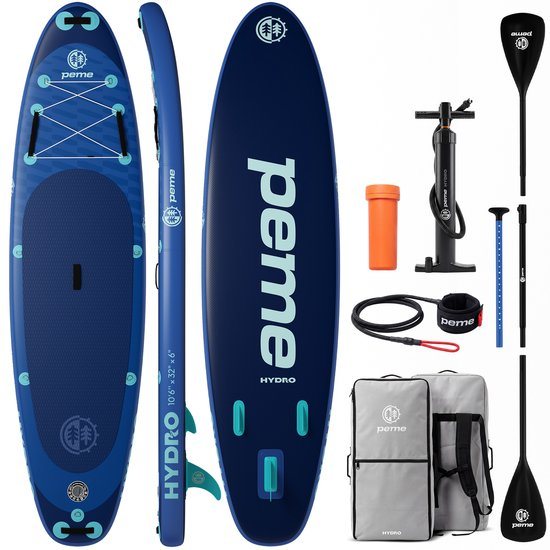 PEME SUP 320 - SUP Board Opblaasbaar - Complete Set - Max. 150 kg - 320x81cm - Transport Rugzak - Peddel – Pomp – Vin – Leash - Deep Water