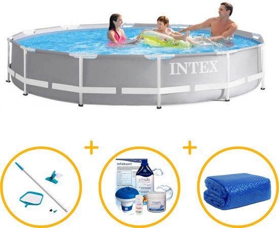 Intex zwembad 305 x 76 | Prism Frame met filterpomp | Rond | Zwembadpakket | Solar afdekzeil | Chloorpakket | Onderhoudsset met schepnet