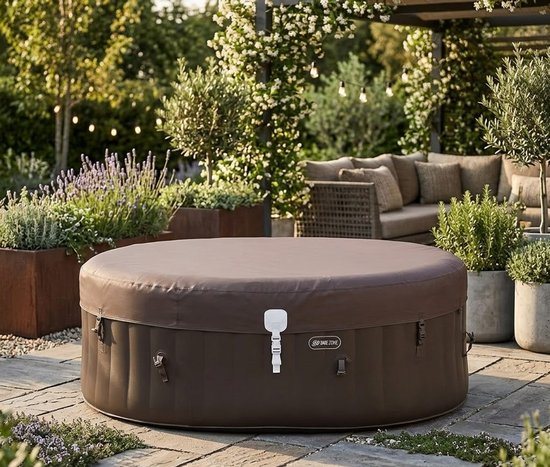 Luxe Opblaasbare Whirlpool Spa Ovaal 190 x 120 x 65 cm – 2 Persoons Jacuzzi met 96 Massagejets, Verwarming tot 40°C, Geïntegreerde Pomp & Afdekhoes – 550 Liter – Bruin/Beige