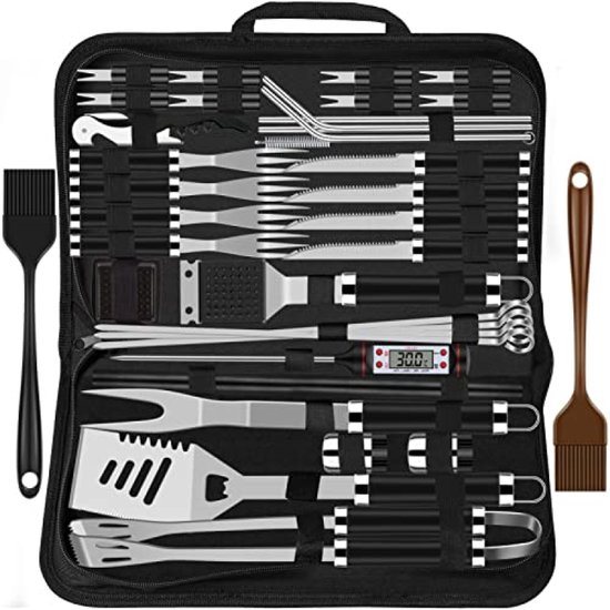 PromoHome 38-delig BBQ-grillbestekset, roestvrij staal, barbecue-accessoires in koffer met grillmat, voor tuin en camping
