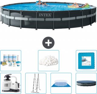 Intex Rond Ultra XTR Frame Zwembad - 732 x 132 cm - Inclusief Pomp - Ladder - Grondzeil - Afdekzeil Onderhoudspakket - Filterbollen - Vloertegels