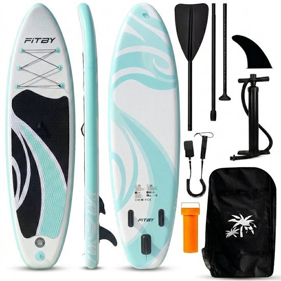 Fitby Sup Board - Surfboard - Paddle board - Opblaasbaar - Verstelbare Peddel - Pomp - Draagtas - Max 150kg - 320X81cm - Wit