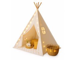 ZoeZo Design - Tipi Tent - Off-White - voor Kinderen - 100% Katoen - Wigwam Speeltent - Kindertent - Speeltent - Tipitent Speelhuis - 120x120x150cm