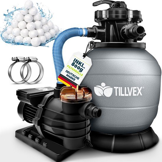 tillvex Zandfiltersysteem 10 m³/h - Zandfilterinstallatie filterinstallatie 5-weg ventiel | Zwembadfilter met drukweergave | Zandfilter voor zwembad en zwembad