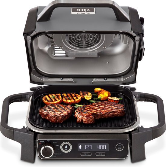 Ninja Woodfire - 7-in-1 Elektrische BBQ Grill, Smoker & Airfryer - Tafelmodel Barbecue - Geschikt voor Balkon - OG701EU