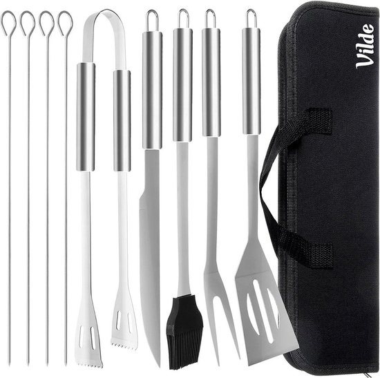 Grillbestek-Set Edelstaal met Doos 10 delig - Bbq Gereedschap - Grillbestekset - Barbecue - Grillaccessoires - Barbecue-Accessoires