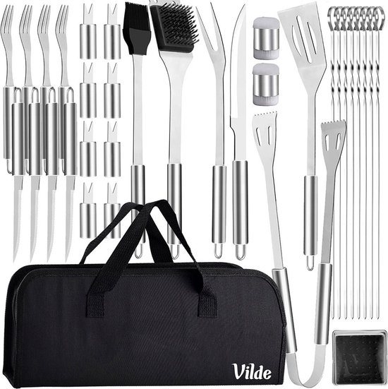 Grillbestek-Set Edelstaal met Doos 33 delig - Bbq Gereedschap - Grillbestekset - Barbecue - Grillaccessoires - Barbecue-Accessoires