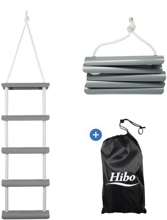 HIBO Touwladder Boot 5-Treden - Zwemtrap Boot - Met Bevestiging lus - Met Opbergtas - Opvouwbare zwemtrap - Gemakkelijk in en uit het water tijdens het varen