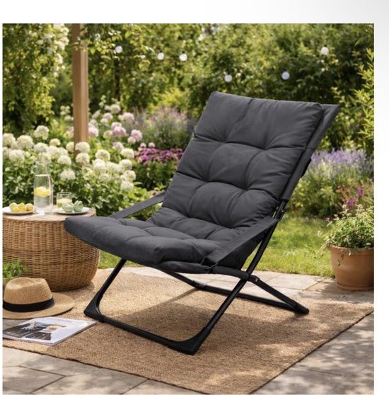 Loungestoel met kussen – grijs – 84 x 63 x 88 cm