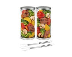 AVOID - Grillmand BBQ - Set Van 2 - 20cm - Barbecue Accessoires - Barbecue Gereedschap - BBQ Grill Cilinder - Grill - Inclusief Haak En Vork