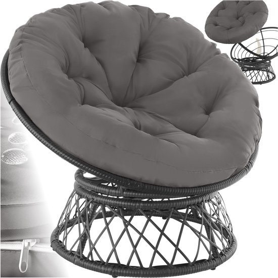 tectake® Papasan Stoel - Gezellige Draaistoel met Ronde Kussens - Comfortabele Rotan Stoel - Draaibare Loungestoel - Ronde Relax Rotan Rieten Stoel voor Woonkamer, Leeshoek, Lounge - Zwart