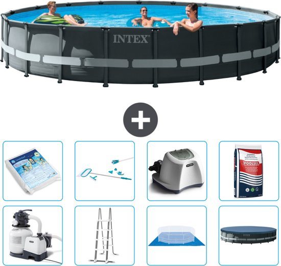 Intex Rond Ultra XTR Frame Zwembad - 610 x 122 cm - Inclusief Pomp - Ladder - Grondzeil - Afdekzeil Glasparels - Schoonmaakset - Zoutwatersysteem - Zwembadzout