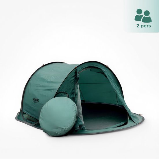 HUSH Outdoor Campingtent 2 persoons - pop up systeem - met ophanghaakje en opbergvakken -inc. draagzak