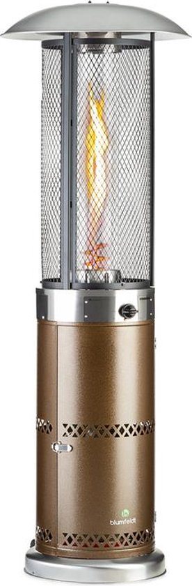 Blumfeldt Terrasverwarmer Gas Voor Terras, Tuin & Balkon, Terrasverwarmer Met 360° Zicht Op De Vlam, Gasstraler Voor Buiten, Terrasverwarmer Met Elektrische Ontsteking, Gasstraler Met Vloerrollen