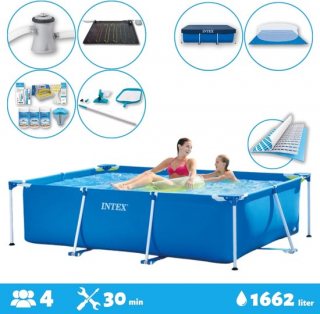 Intex Voordeelverpakking - Rechthoekig Frame Zwembad - 220 x 150 x 60 cm - Blauw - Inclusief Accessoires - Voor een heel seizoen