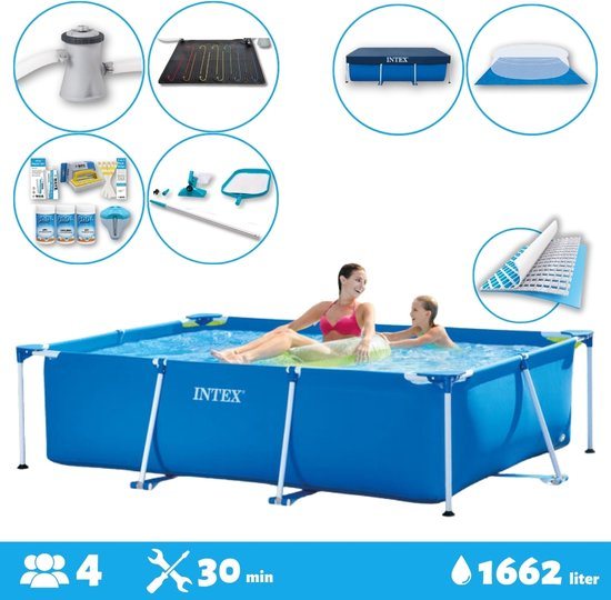 Intex Voordeelverpakking - Rechthoekig Frame Zwembad - 220 x 150 x 60 cm - Blauw - Inclusief Accessoires - Voor een heel seizoen