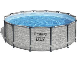 Bestway - Steel Pro MAX - Opzetzwembad inclusief filterpomp en accessoires- 427x122 cm - Steenprint - Rond