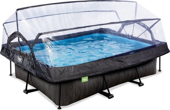 EXIT Black Wood zwembad 220x150x65cm met filterpomp en overkapping - zwart