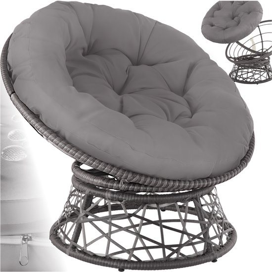 tectake® Papasan Stoel - Gezellige Draaistoel met Ronde Kussens - Comfortabele Rotan Stoel - Draaibare Loungestoel - Ronde Relax Rotan Rieten Stoel voor Woonkamer, Leeshoek, Lounge - grijs