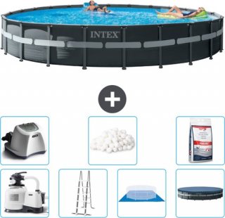 Intex Rond Ultra XTR Frame Zwembad - 732 x 132 cm - Inclusief Pomp - Ladder - Grondzeil - Afdekzeil Zoutwatersysteem - Filterbollen - Zwembadzout