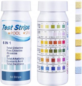 Waterteststrips - 6-in-1 - Teststrips voor zwembad en spa - 100 strips - Teststrips voor de waterkwaliteit van zwembaden - Test chloor/broom, pH-waarde en totale alkaliteit - Geschikt voor zwembaden, aquariums, spa's en warmwaterbronnen