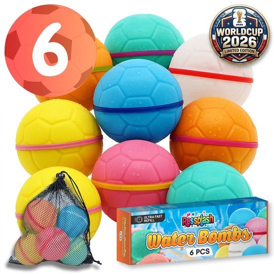 Ressplash® World Cup 2026 - Herbruikbare Waterballonnen - 6 Stuks - Zelfsluitend - Magnetisch - Watergevecht Speelgoed Kinderen - Waterspeelgoed Buiten - Splashbal - Zomer Cadeau