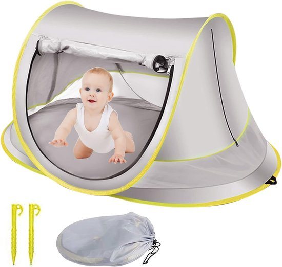 Baby Strandtent - 110x70x50cm - Pop Up Tent - UV 50 Bescherming - Campingbedje - strand zonnescherm - met Haringen - Opvouwbare -voor UV-Bescherming en Wind- en Inkijkbescherming