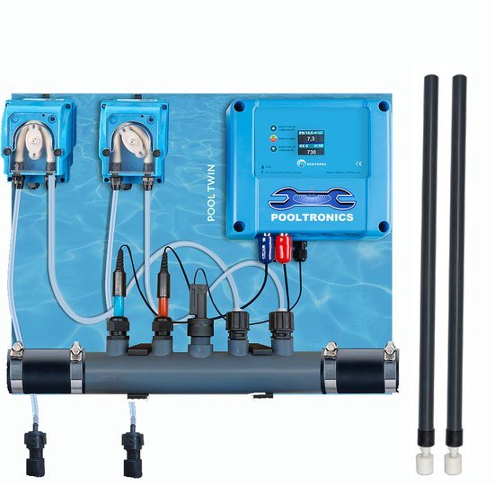 POOLTRONICS Automatisch pH & Chloor Doseersysteem Zwembad DISPLAY – Zwembad Waterbehandeling – pH Redox Controller – Automatische Dosering – Voorgemonteerd Met Flow Switch / Level Switch