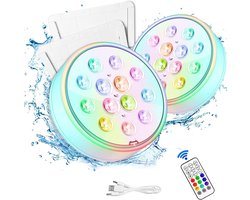 Zwembadverlichting-2 artikelen zwembad verlichting-zwembadlamp-Verbeterde oplaadbare onderwater LED-duiklamp-Met afstandsbediening - IP68 waterdicht-16 kleuren zwembad, badkuip onderwater zwembadverlichting-Geschikt voor bovengrondse en ondergrondse