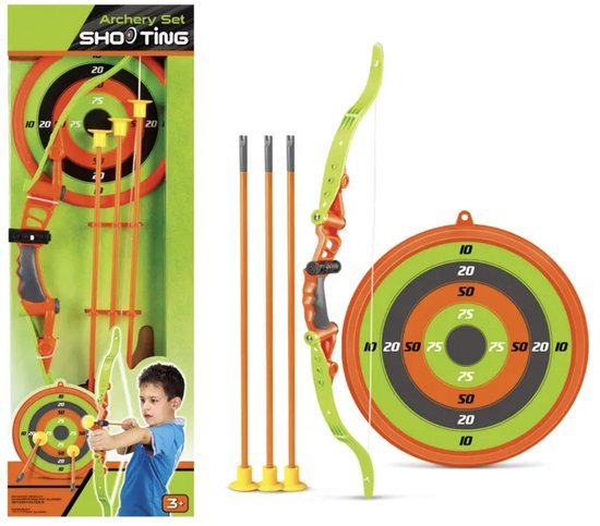 Playos® - Pijl en Boog - met Laseraanwijzer - Oranje/Groen - 68.5 cm - Schietschijf - 3 Veilige Pijlen - Boogschieten - Kinderen - Speelgoed - Buiten Speelgoed - Binnen Speelgoed