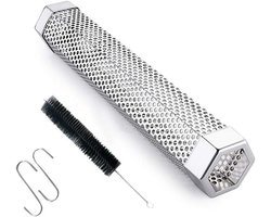 CSGoods - Pellet Smoker Tube, 30,5 cm roestvrij staal BBQ accessoire voor gas, houtskool en elektrische grill met haken en reinigingsborstel.